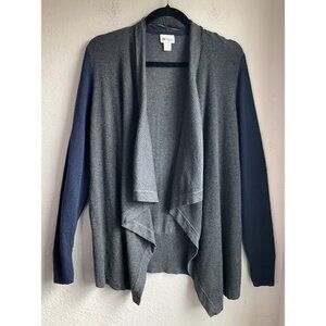 Stylus Sz Medium Cardigan Sweater Gray Navy Waterfall Elbow Patches Modal Wool